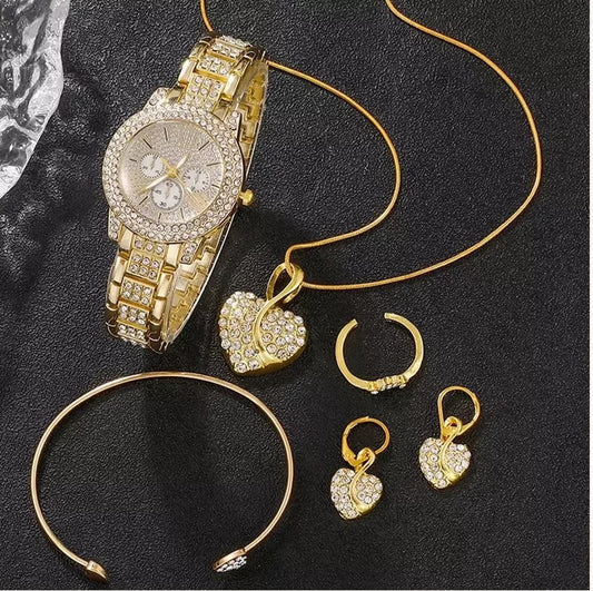 Women's Quartz Watch With Bracelet, Ring, Necklace and Earrings