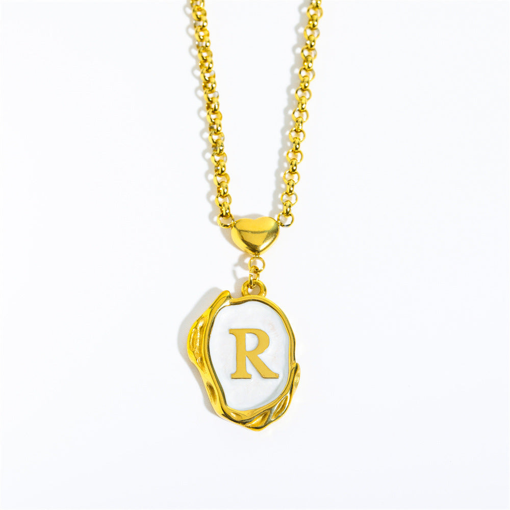 Titanium Steel Letter Drop Oil Necklace