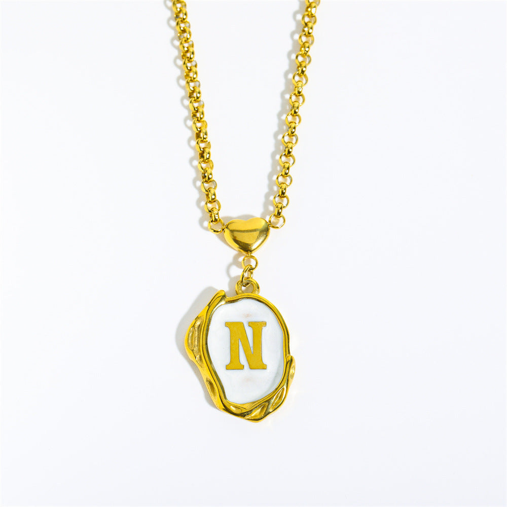 Titanium Steel Letter Drop Oil Necklace