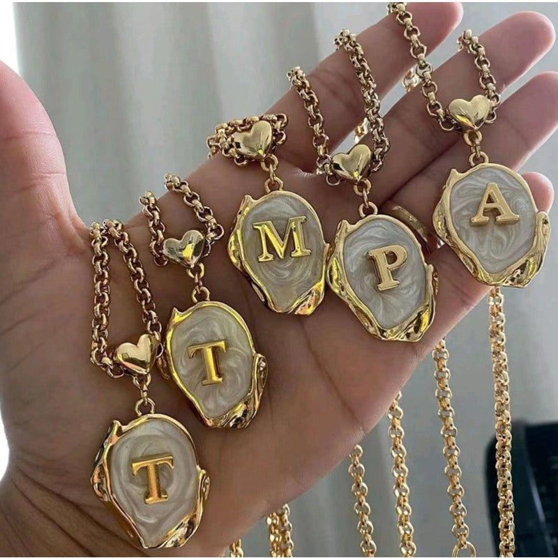 Titanium Steel Letter Drop Oil Necklace