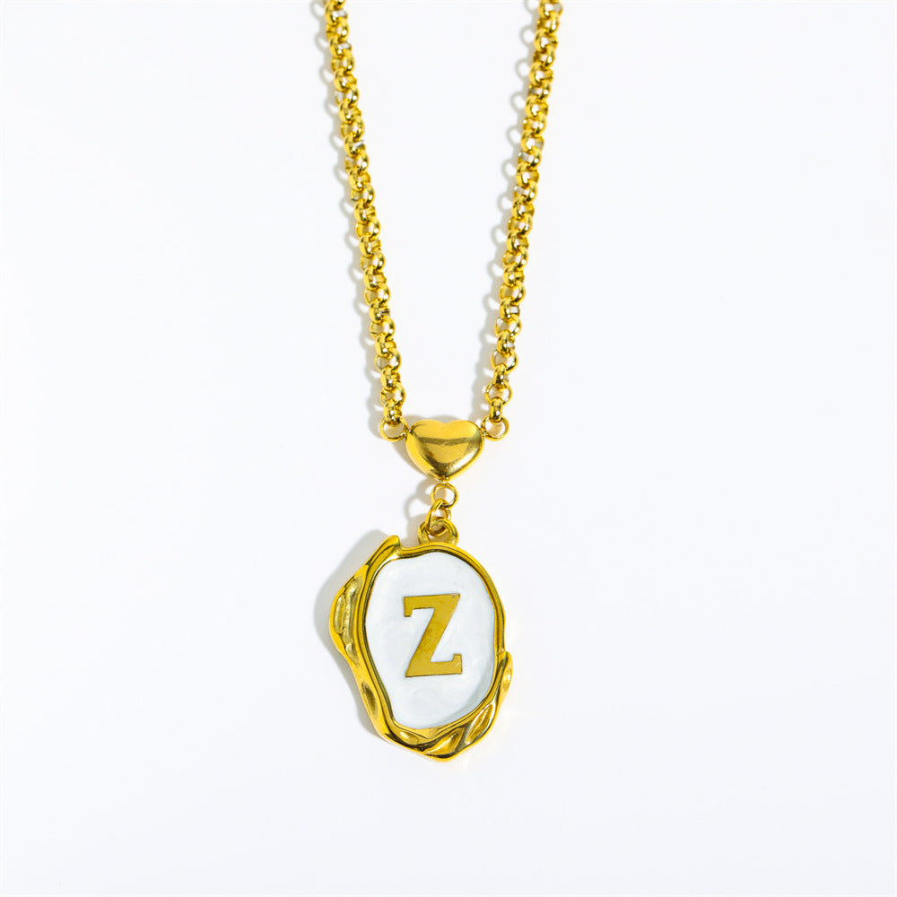 Titanium Steel Letter Drop Oil Necklace