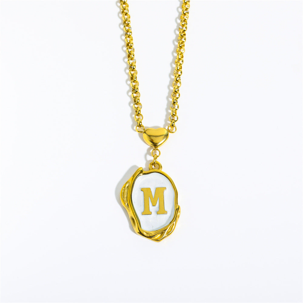 Titanium Steel Letter Drop Oil Necklace