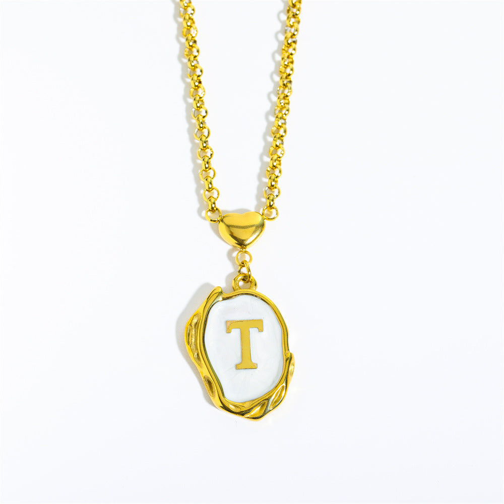 Titanium Steel Letter Drop Oil Necklace