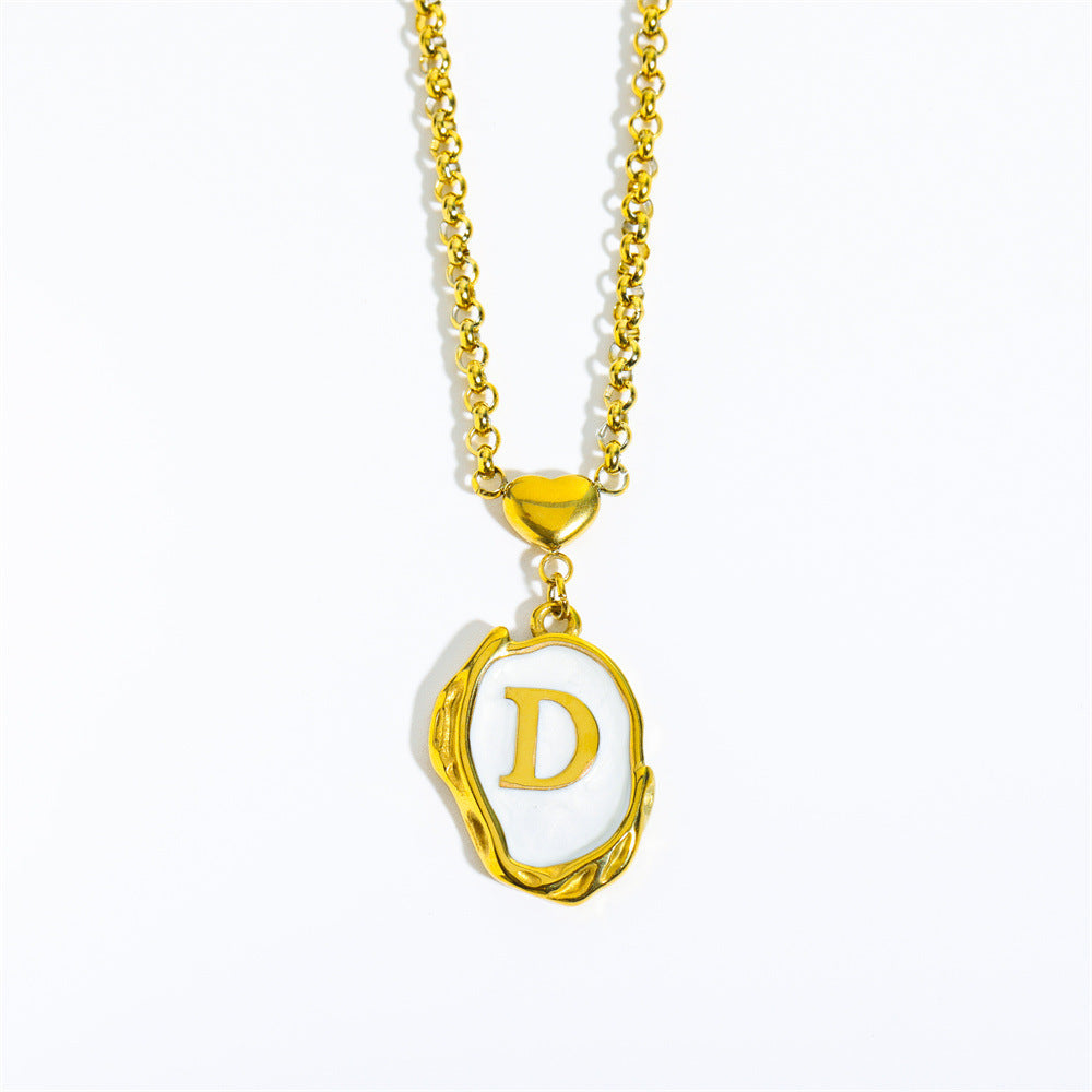 Titanium Steel Letter Drop Oil Necklace