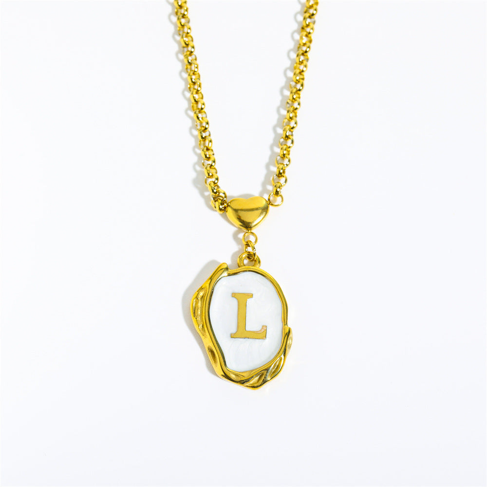 Titanium Steel Letter Drop Oil Necklace