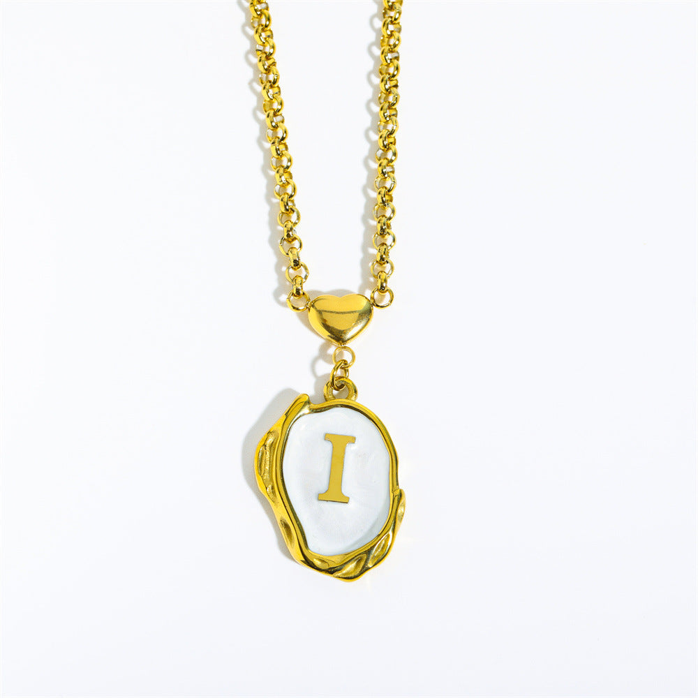 Titanium Steel Letter Drop Oil Necklace